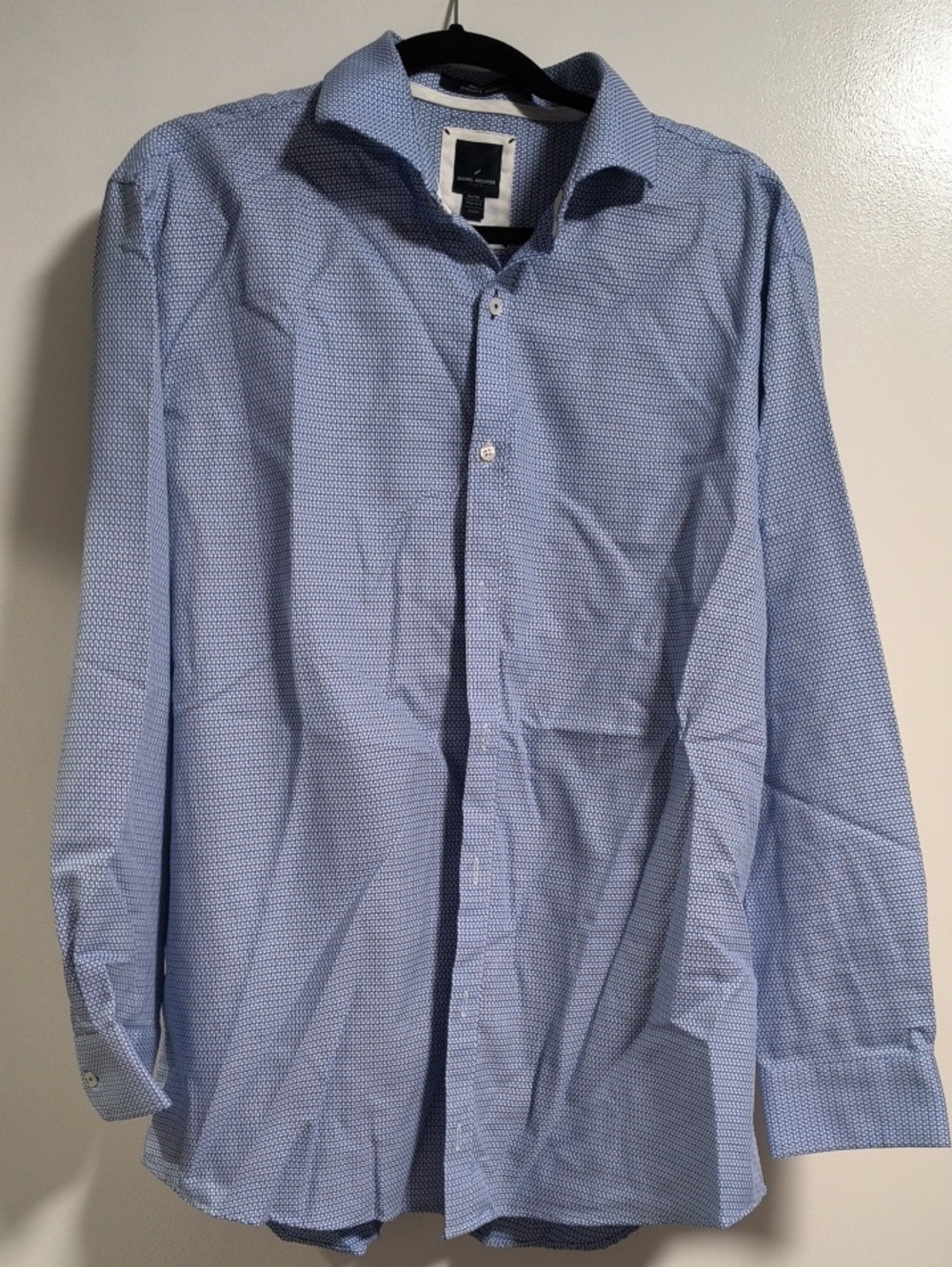 Men's Blue Micro-Pattern Dress Shirt - Classic Tailored Style